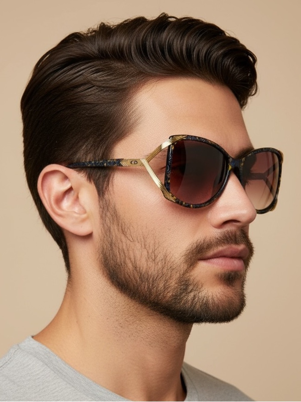 Dior 2606 Sunglasses VTG 1980s Deadstock Full Set Oversized Butterfly Blue Gold